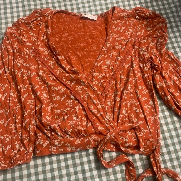 Lucky Brand Tops - Lucky Brand Terracotta Floral Wrap Blouse